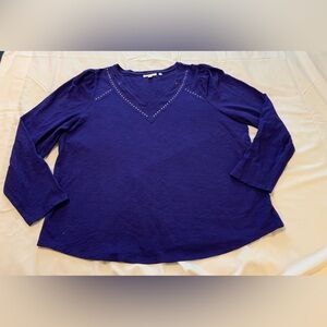 Chicos Women's V-Neck Long Sleeve Top with Stud Detail - Deep Purple